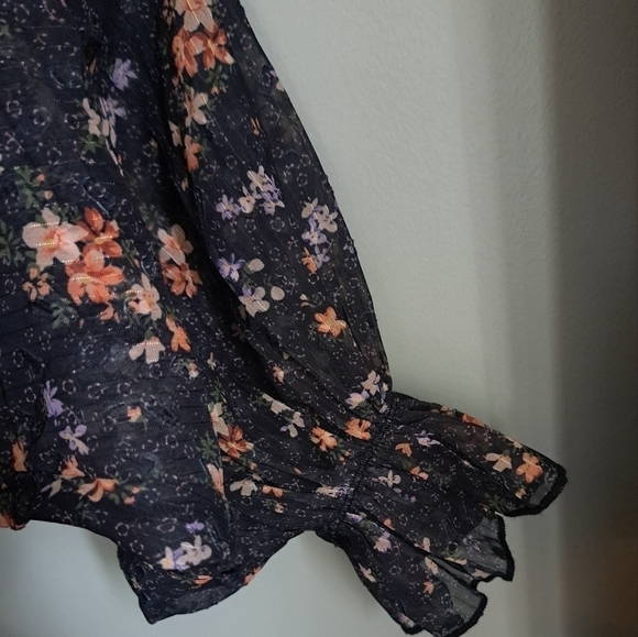 Tiny floral tiered MAXI dress long sleeves ruffle cuff button up Shabby Aakaa S - Picture 7 of 12